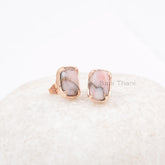 Handmade Pink Opal Stud Earrings, Pink Opal Copper 7x11mm Cushion Gemstone Earring, 925 Silver Rose Gold Plated Earring,Thanksgiving Jewelry